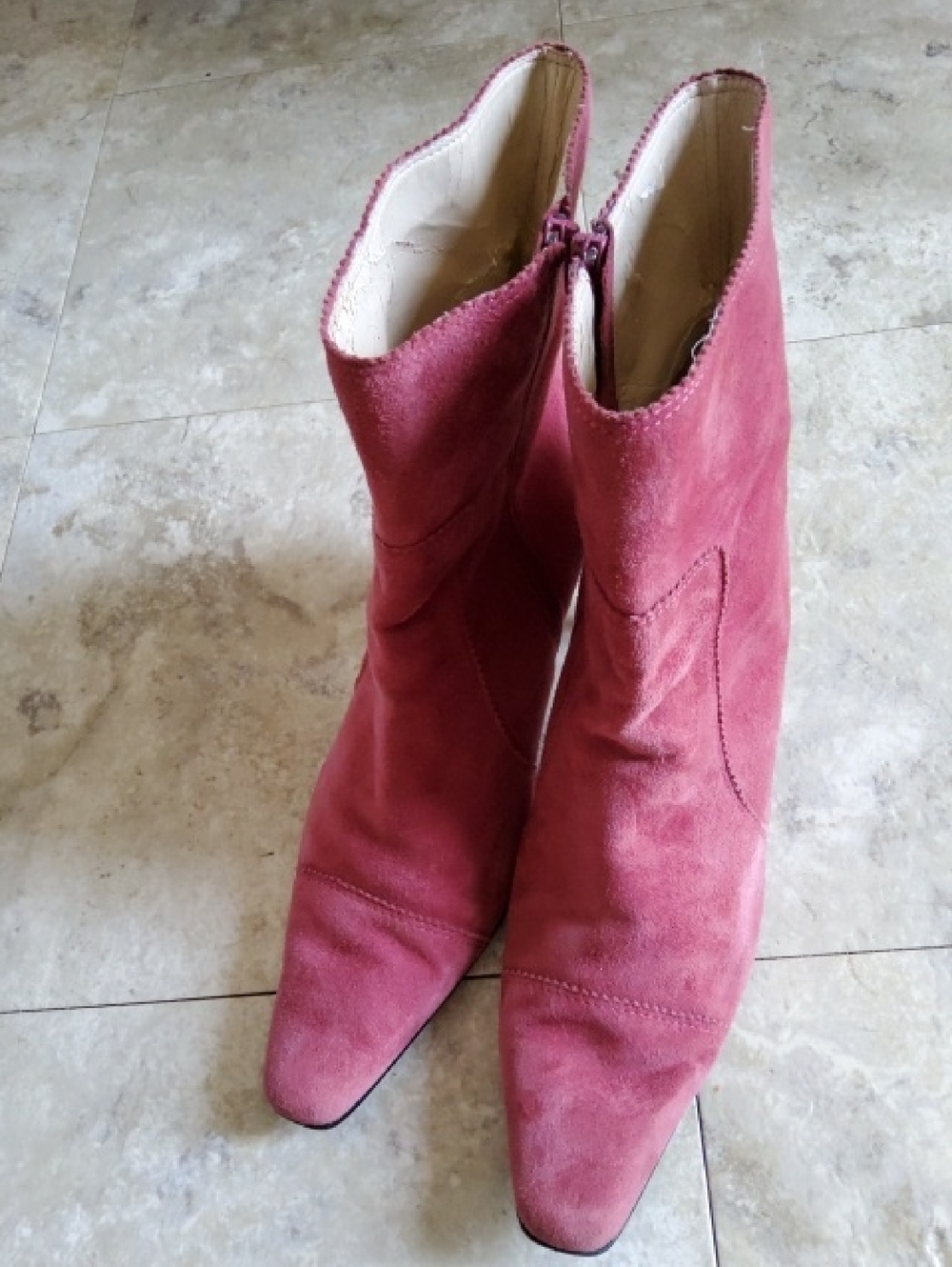 Casual Corner Leather Suede Wine/Burgundy Mid-Calf Boots 2.5" Kitten Heal